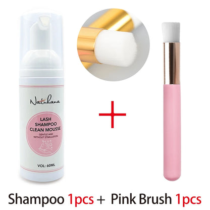 Natuhana 60ml Wimpernverlängerung Shampoo Mousse – Lash Reinigungsschaum für falsche Wimpern, sanfte & nicht-reizende Make-up-Tool
