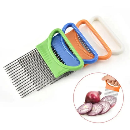 304 Stainless Steel Onion Slicer Holder – Vegetable Cutting Fork & Food Slicing Guide for Onions, Tomatoes, Potatoes & Meat
