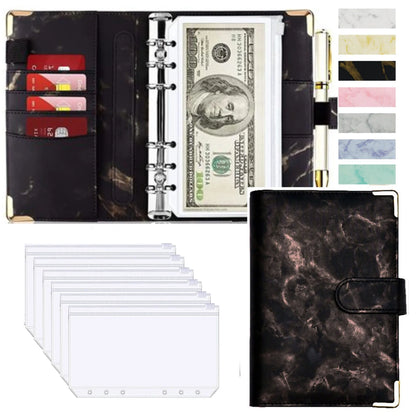 A6 PU Leather Budget Planner – Marble Notebook & Money Saving Organizer for Office, School & Personal Finance