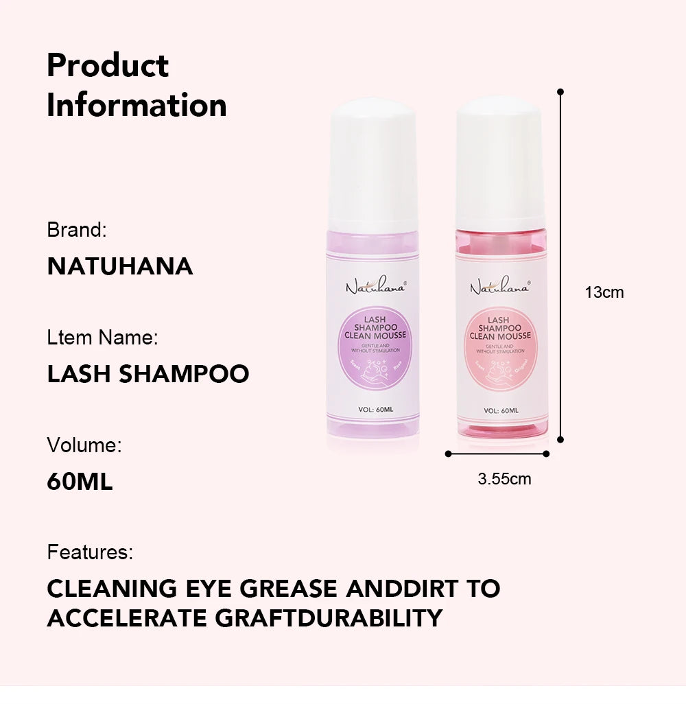 Natuhana 60ml Wimpernverlängerung Shampoo Mousse – Lash Reinigungsschaum für falsche Wimpern, sanfte & nicht-reizende Make-up-Tool