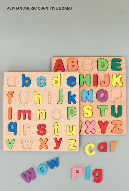 Kids Alphabet & Number Wooden Puzzle – Montessori Preschool Educational Toy