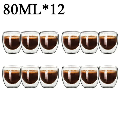 2-18PCS Double Wall High Borosilicate Glass Mugs – Heat Resistant Tea, Coffee, Milk, and Juice Cups, Creative Bar Drinkware Gift Set