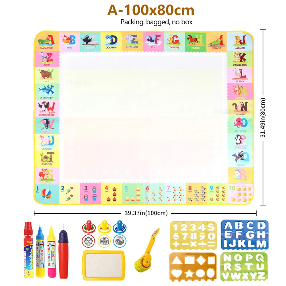 100x80CM Montessori Magic Drawing Board – wiederverwendbare Wasser-Doodle-Matte für Kinder pädagogische Kunst & Pen Control Training