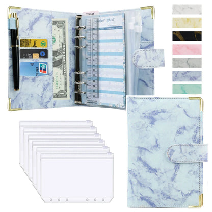 A6 PU Leather Budget Planner – Marble Notebook & Money Saving Organizer for Office, School & Personal Finance