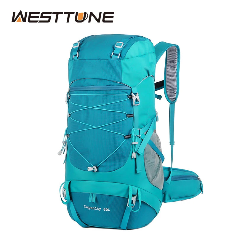 WESTTUNE 50L Wasserdichter Wanderrucksack mit Regenschutz – Multifunktionale Outdoor Travel & Mountaineering Tasche