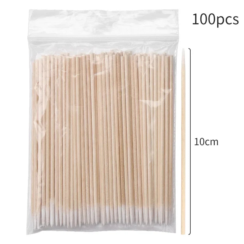 100PCS Eyelash Cleaning Brushes – Micro Cotton Swabs for Lash Extensions & Makeup Removal