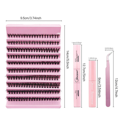 DIY Eyelash Extension Kit – 200PCS Lash Cluster mit Lash Bond & Seal, professionelle Make-up-Tools zum Kleben von Lashes