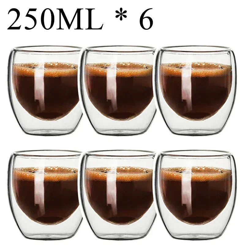 2-18PCS Double Wall High Borosilicate Glass Mugs – Heat Resistant Tea, Coffee, Milk, and Juice Cups, Creative Bar Drinkware Gift Set