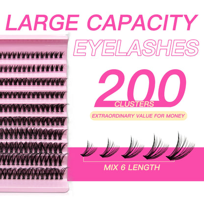 DIY Eyelash Extension Kit – 200PCS Lash Cluster mit Lash Bond & Seal, professionelle Make-up-Tools zum Kleben von Lashes