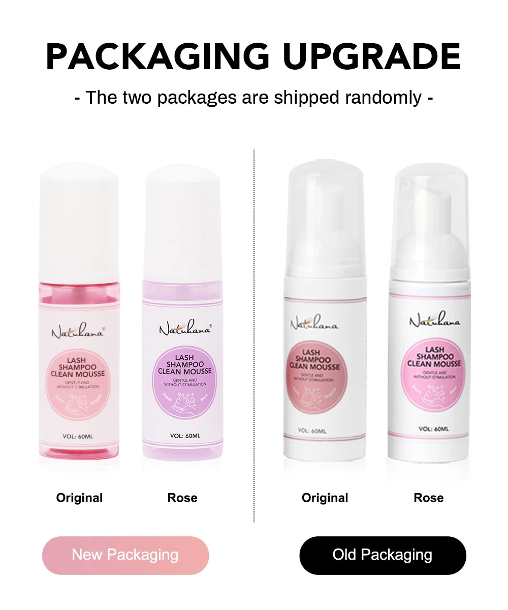 Natuhana 60ml Wimpernverlängerung Shampoo Mousse – Lash Reinigungsschaum für falsche Wimpern, sanfte & nicht-reizende Make-up-Tool