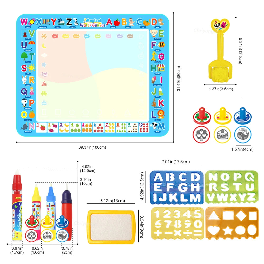 100x80CM Montessori Magic Drawing Board – wiederverwendbare Wasser-Doodle-Matte für Kinder pädagogische Kunst & Pen Control Training