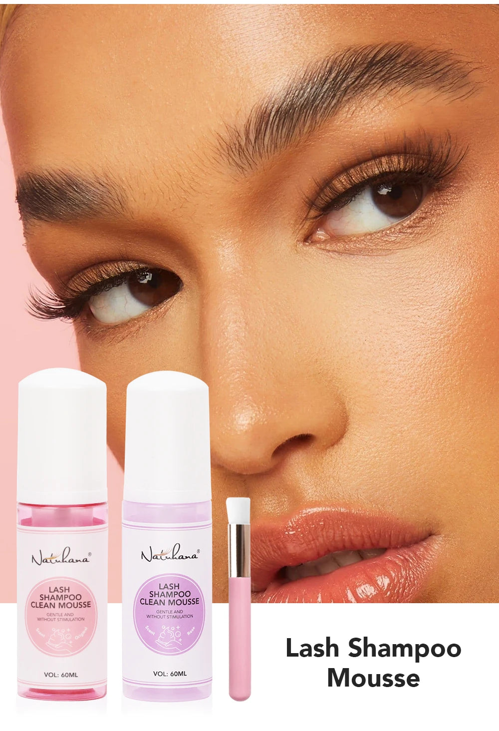 Natuhana 60ml Wimpernverlängerung Shampoo Mousse – Lash Reinigungsschaum für falsche Wimpern, sanfte & nicht-reizende Make-up-Tool