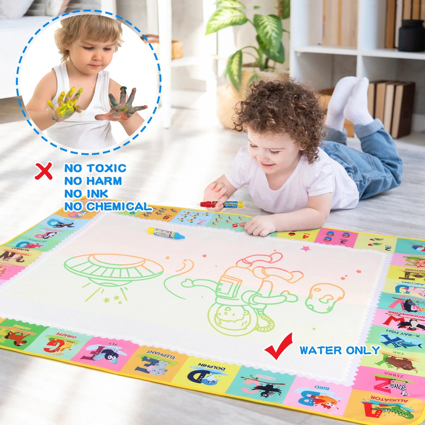 100x80CM Magic Water Drawing Mat – wiederverwendbare Doodle Board Montessori Lernspielzeug für Kinder